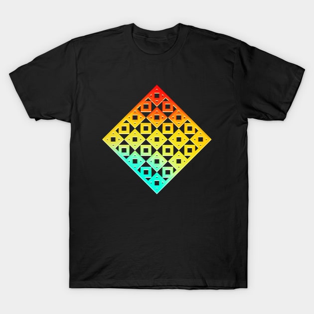 Neon Geometric Glyph Mandala Sigil Rune Sign Seal Cyan Red and Yellow  -  137 T-Shirt by Holy Rock Design